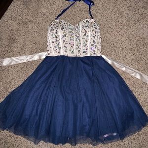 Blue and gold dress with jewels